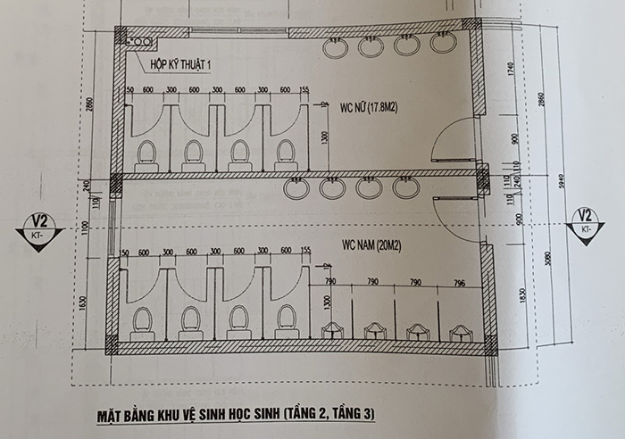 Bản vẽ vách ngăn vệ sinh trường THCS Kim Nỗ